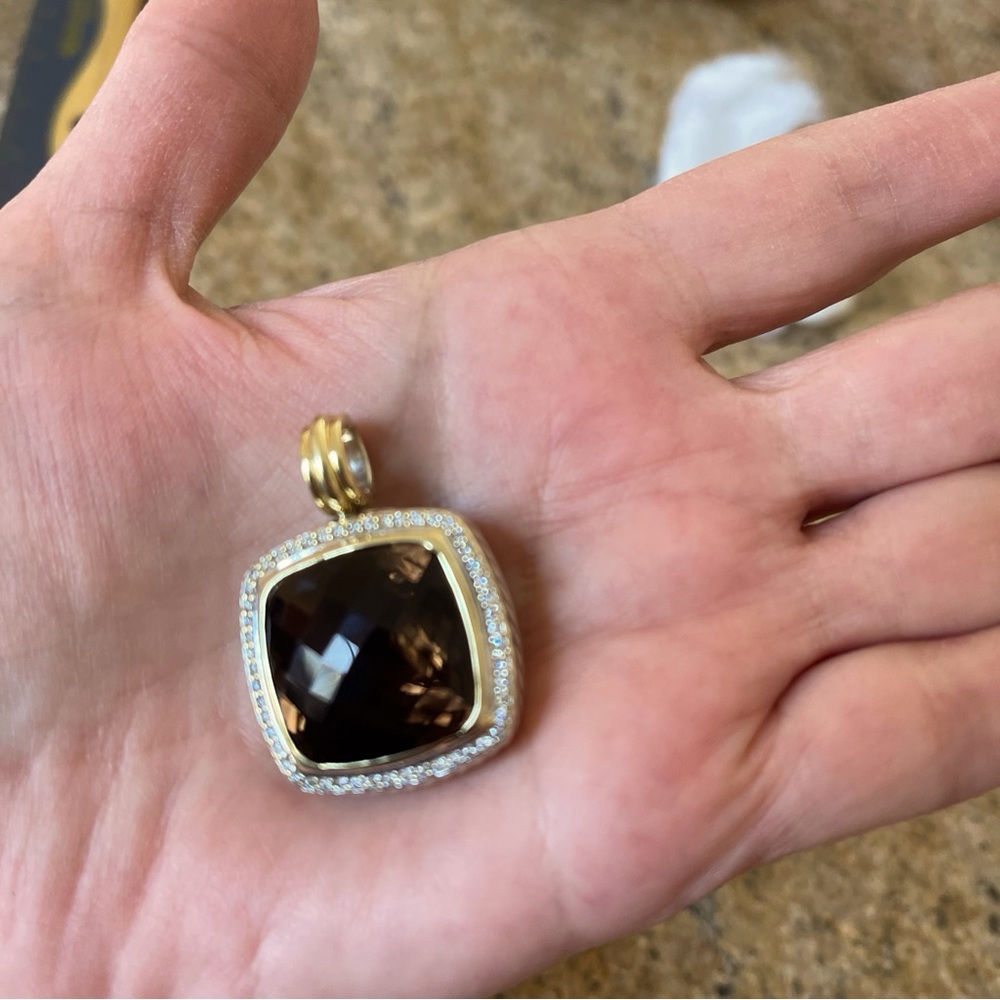 DAVID YURMAN 18k gold & Sterling Silver Smoky Quartz Diamond  XL Albion Pendant